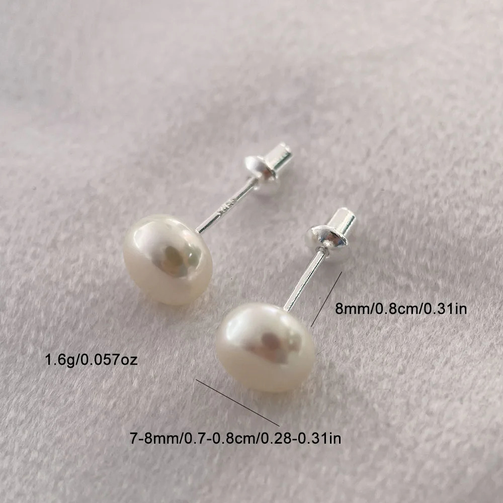 7-8mm 925 Sterling Silver Bread-type Natrual Freshwater Pearl Screw Back Stud Earrings For Women Girls Piercing Jewelry Gift 250805