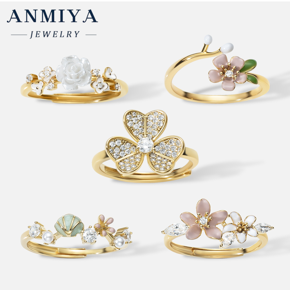 Dainty Shining Zircon Rings Flower Ring 18k Gold Plated Jewelry 925 Sterling Silver Jewelry Gift Rings Set for Women Wedding