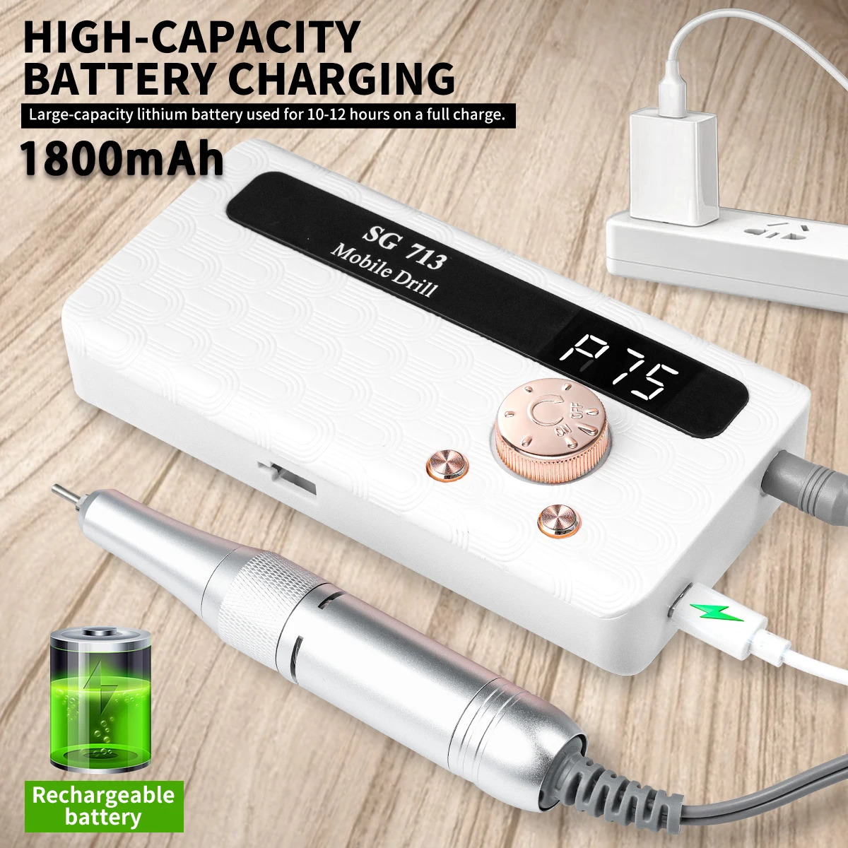 45000RPM Electric Nail Drilling Machine Low Noise Rechargeable Nail Gel Polishing Machine Suitable for Nail Art Salon Tools 250807