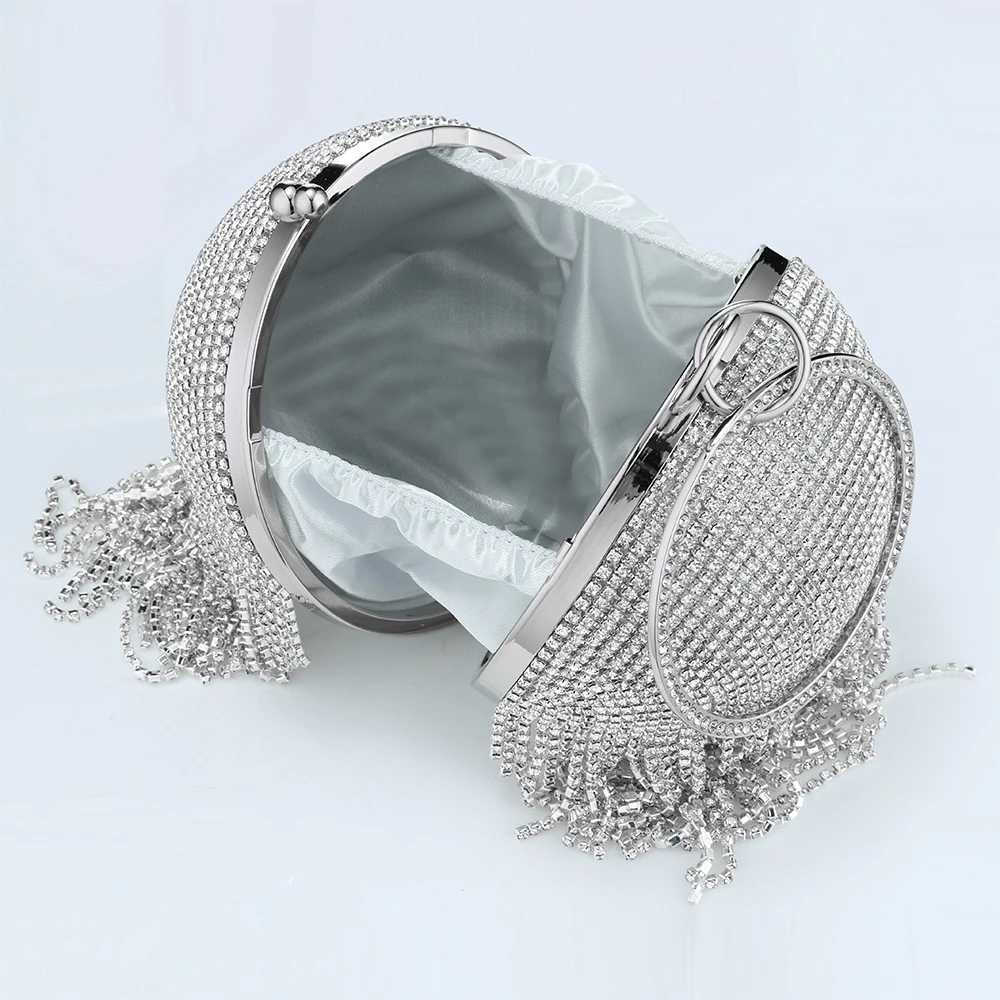 Sliver Diamonds Rhinestone Round Ball Evening Bags For Women Fashion Mini Tassels Clutch Bag Ladies Round Handbag Clutches Z250807