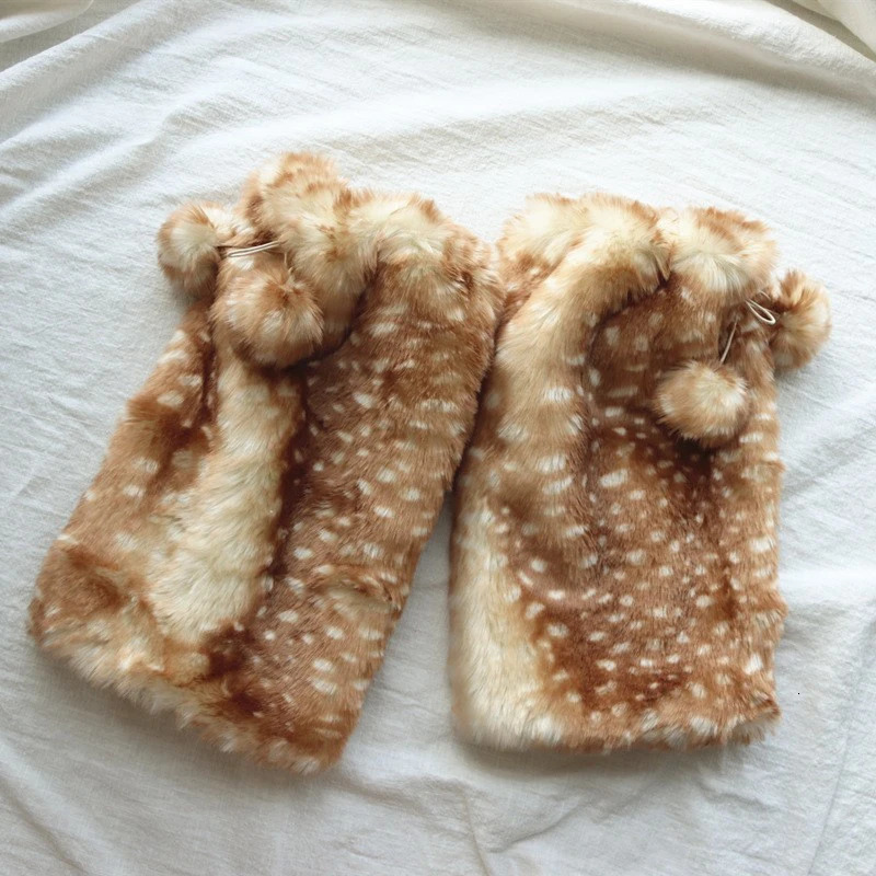 Winter Deer Hat Kawaii Lace Plush Reindeer Furry Boots Socks Cover Gothic Cap Leg Warmers Performance Costume Bomber Hats 250806