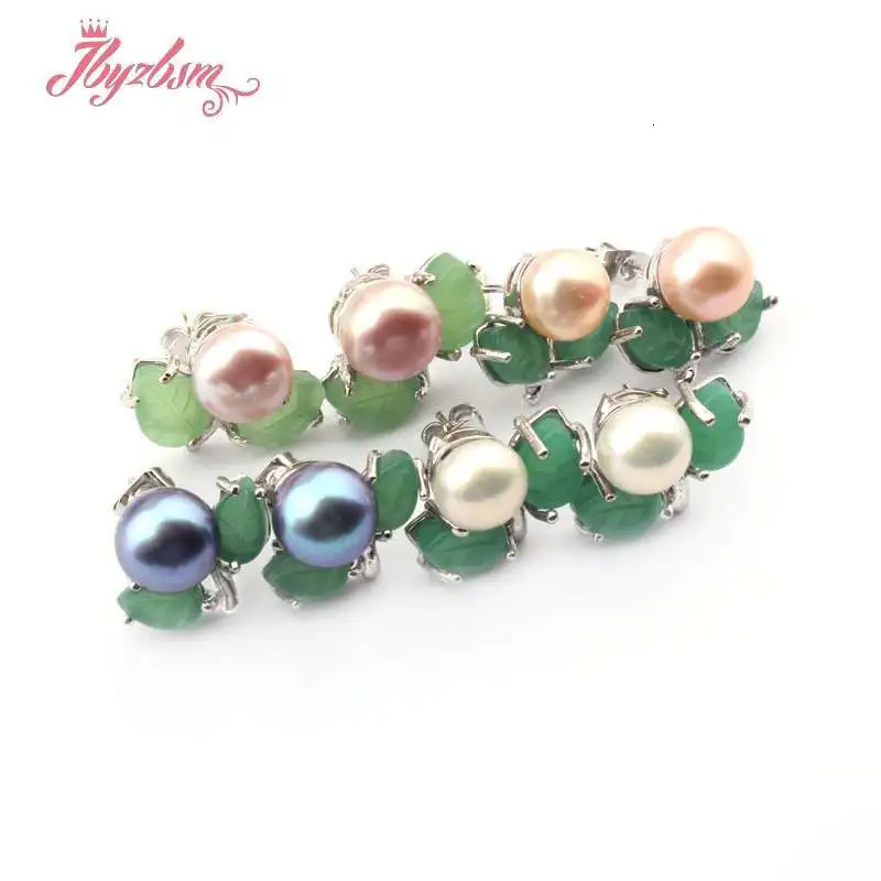 6mm Round Pink White Natural Freshwater Pearl Green Leaf Gorgeous Cute Stud Earrings 1 Pair Party Anniversary Minimalist Jewelry 250805