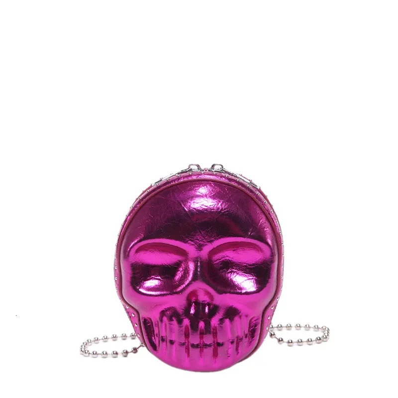 Creative Skeleton Chain Bag Large Capacity PU Shoulder Bags Halloween Skull Head Novelty Crossbody Bags Solid Color Sling Purses 250807