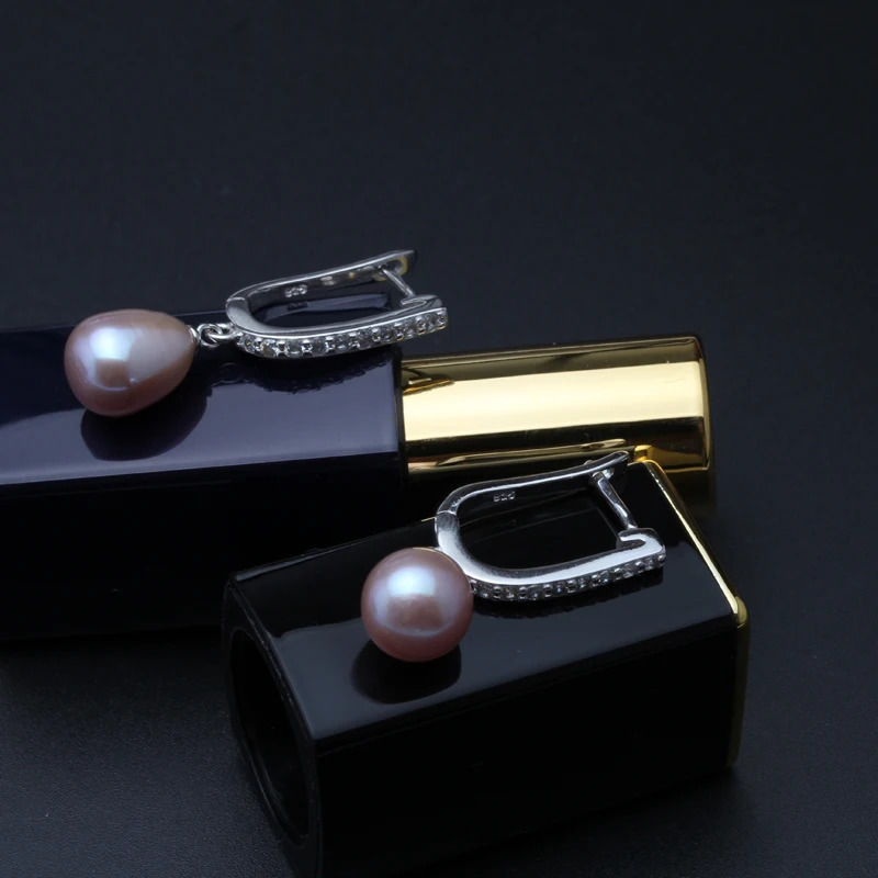 Real Black Natural Pearl Earrings WomanBridal 925 Sterling Silver Freshwater Pearl Drop Earrings Wife Mother Birthday Gift Pink 250805