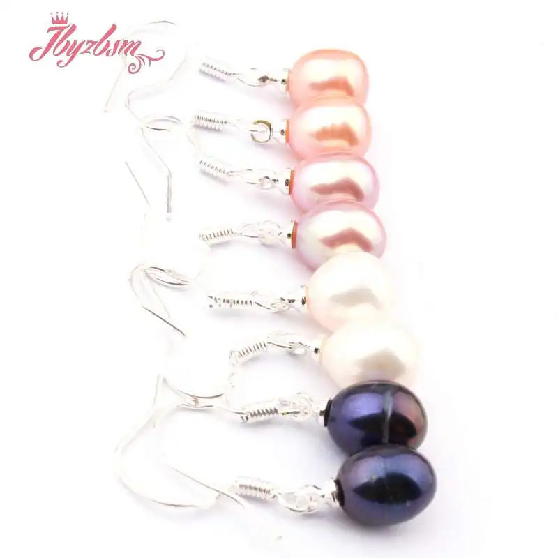 Natural Oval Freshwater White Black Purple Pink Elegant Pearl Dangle Hook Earrings 1 Pair Fashion Jewelry Party Anniversary Gift 250805