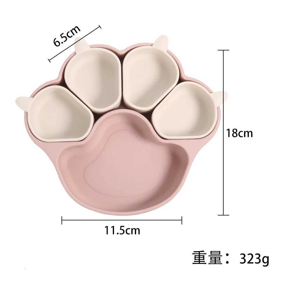 Pet silicone licking basin cartoon cat paw shaped bowl cat dog with suction cup tableware set anti spill compartment food bowl Y250806