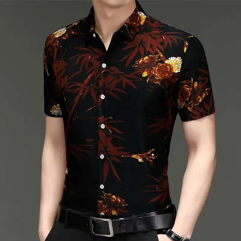 Summer Mens Flower Animal Pattern Short sleeved Shirt Top 250807
