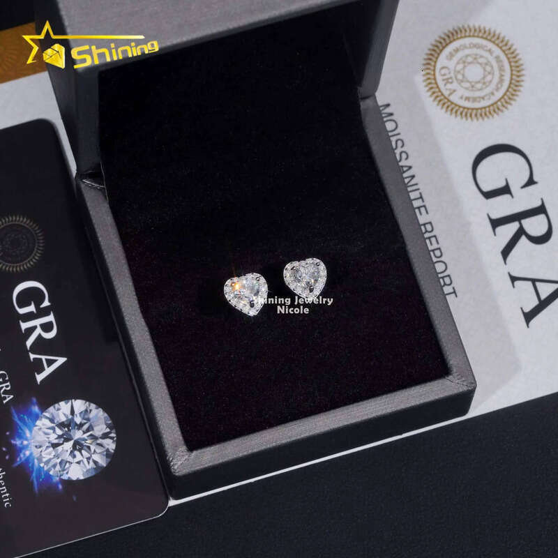 Hip Hop Style High Quality Wholesale Price Sterling Sier Moissanite Stud Heart Earrings 52