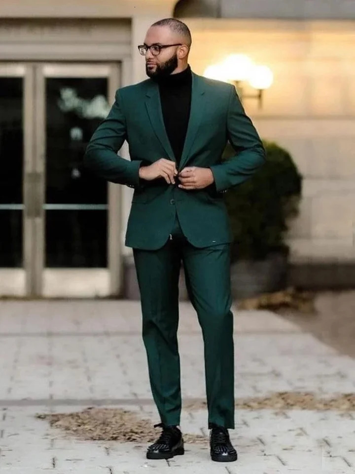 Wedding Bridegroom Dark Green Two Buttons Costume Homme Slim Fit Men Suits Masculino Terno Tuxedo Groom Prom Blazer 2 Pieces 250807