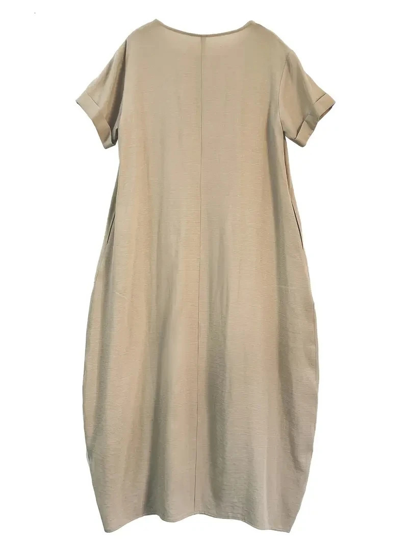 Plus size womens casual shortsleeved round neck ladies long loose dress 250807