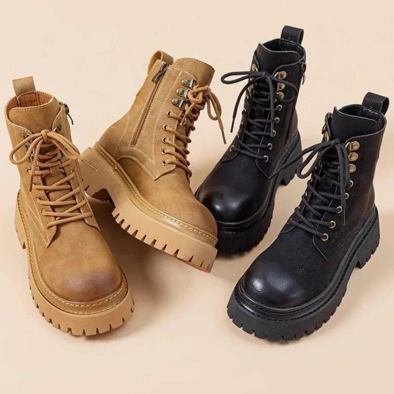 100% Genuine Leather Ankle Boots for Women Autumn Ladies Shoes Thick Heel Platform Motorcycle Boots British Work Short Botas XJ250807