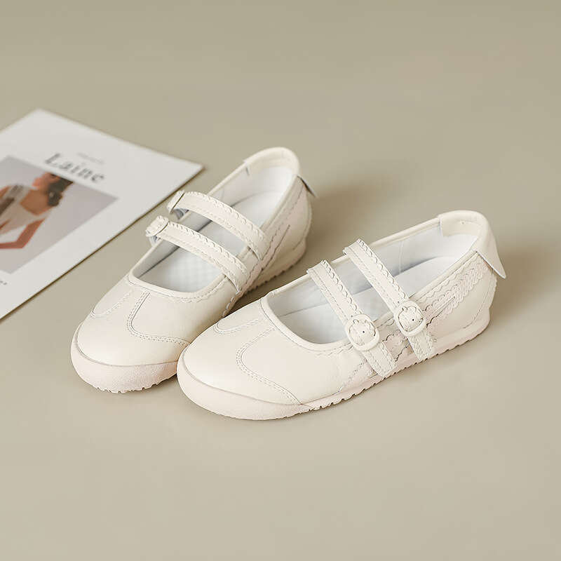 Cowhide Leather Version 2025 Spring New Round Toe Mary Jane Shallow Mouth Sports Ballet Style Casual Women's Single German Training Shoes