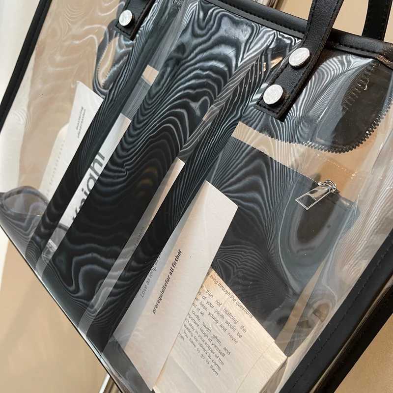 2025 Summer Hot Transparent Shoulder Bag Set for Women 2-in-1 PVC Striped Large Capacity Shopping Totes Traveling Beach Handbag Z250807