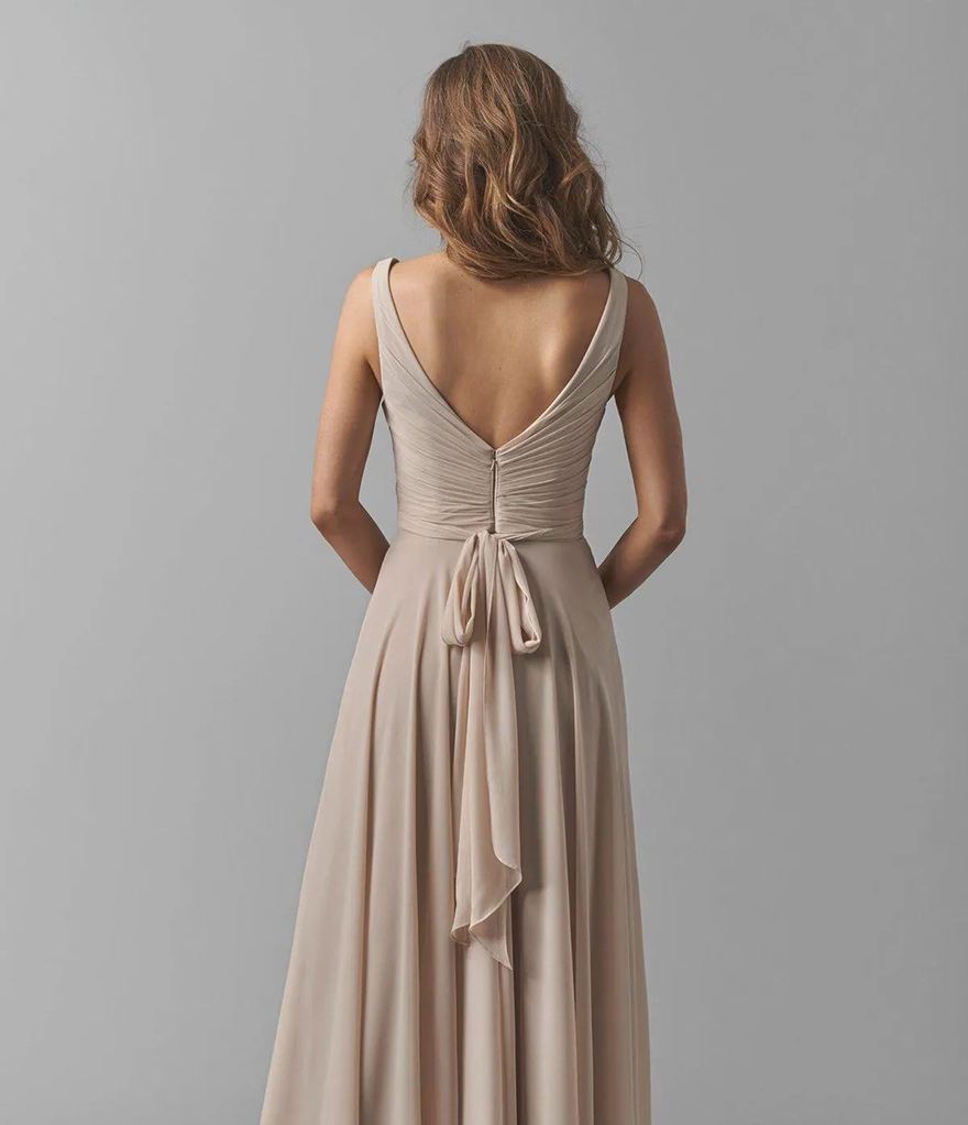 Taupe A-Line/Princess V-neck Bridesmaid Dress Sleeveless Floor-Length Chiffon With Ruffle Wedding Party Dresses Custom Made Plus Size