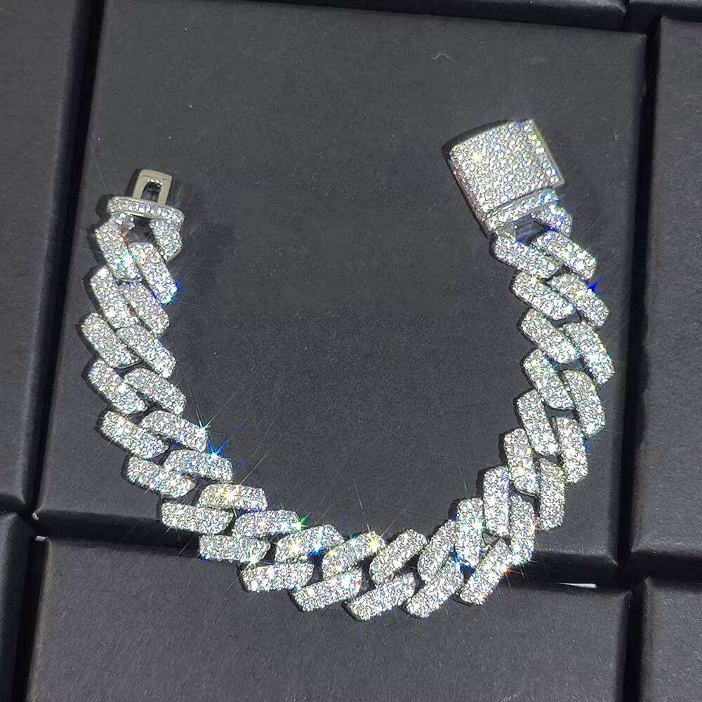 14mm Iced Out Prong Cuban Link Chain Silver Plated Brass Hip Hop Diamond Cuban Chains Necklace for Womens Fine Jewelry