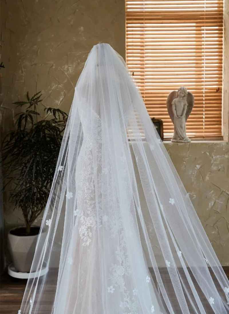 3M Cathedral Wedding Bridal Veil Soft Lace Appliques One Layer Veil With Comb Wedding Accessories Customized