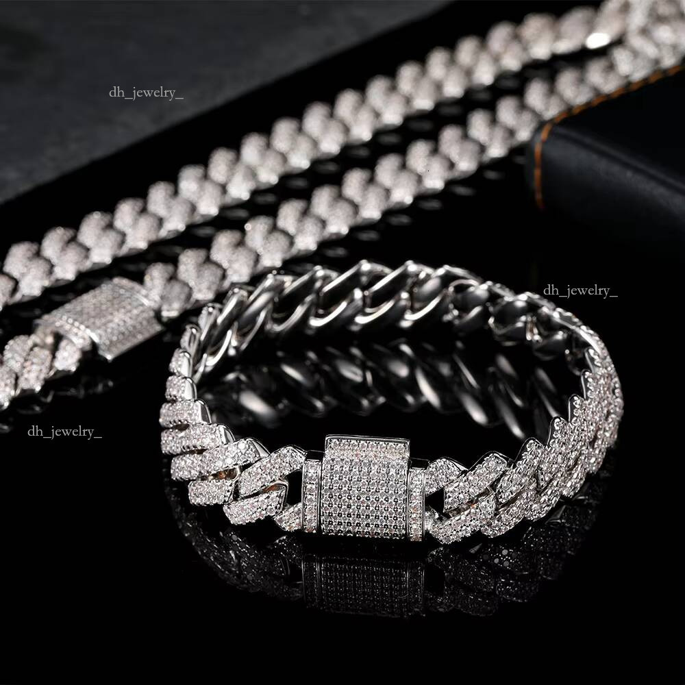 10 MM Hip Hop Sterling Sier Cuban Link Chain Bracelet Iced Out Moissanite Can Pass Dia Test Fine Jewelry for Men Women