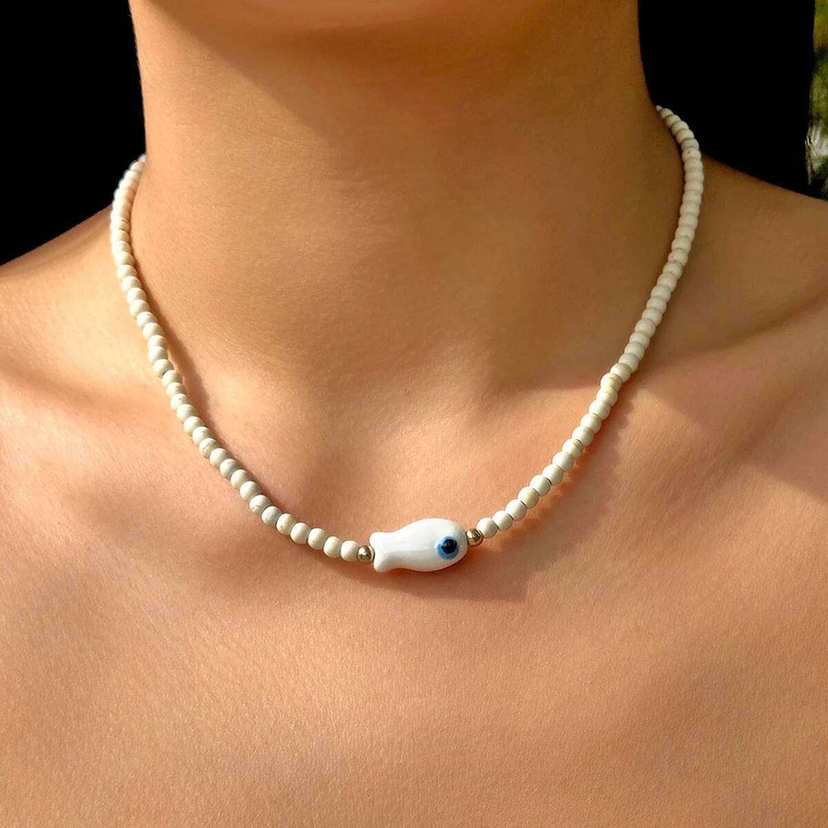 Bohemian Handmade Colorful Ceramic Fish Beaded Necklace for Women Unisex Rice Beads Choker Summer Beach Party Jewelry Gift Jewelry for Women