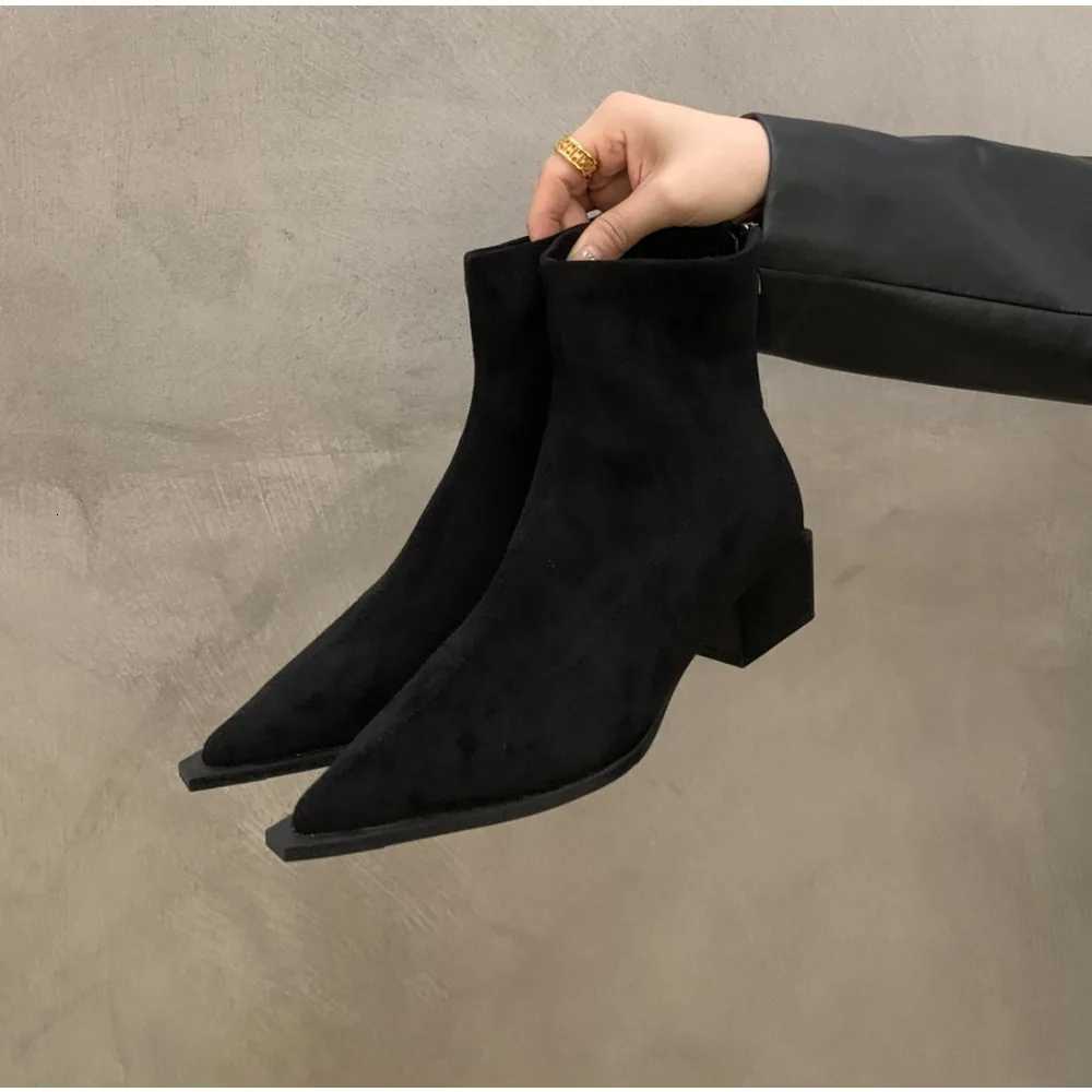 New Women Leopard Ankle Boots Pointed Toe Suede Mid Heels Shoes Woman Trend Chunky Chelsea Boots Pumps New Snow Mujer Boots XJ250807