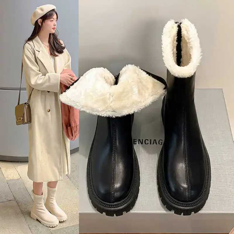 2023 new autumn and winter thick-soled versatile niche high-top boots with plush cotton boots snow boots XJ250807