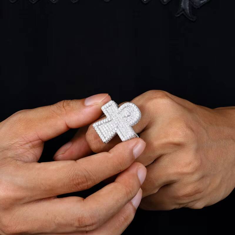 Pass Diamond Tester S925 Sterling Silver Cross Shaped Design Iced Out VVS Moissanite Men Ring and Rappers Hip Hop Jewelry