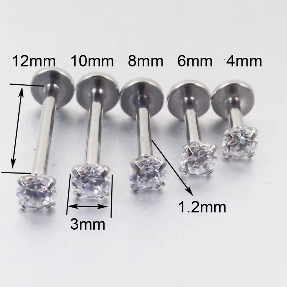 2PC Labret Tragus Stud Earrings 16G Stainless Steel CZ Crystal Monroe Helix Cartialge Conch Medusa Lip Body Piercing 250805