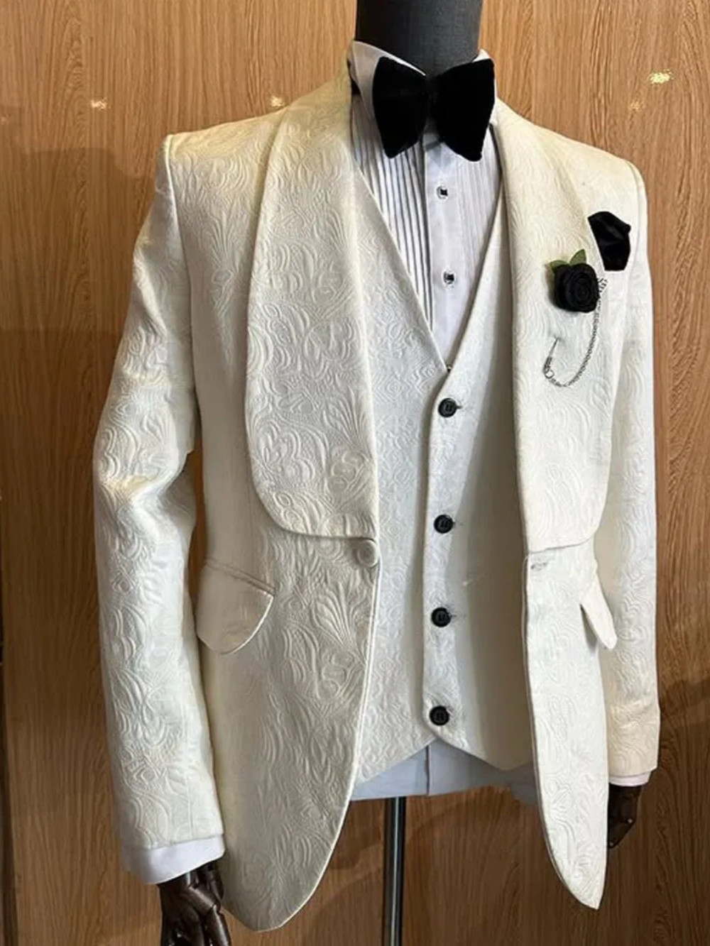 Casual Jacquard Wedding Tuxedos 2 Piece Set Jacket Vest Shawl Lapel Men Suit Classic Fit Groom Business Blazers Customized
