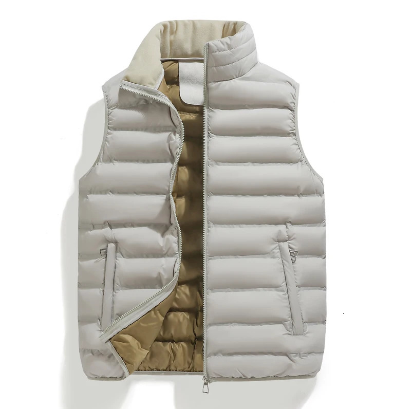 Men Cardigan Down Vest Sleeveless Zipper Vest Coat Male Multi Pockets Solid Color Windproof Warm Padding Down Jacket Clothes 250804