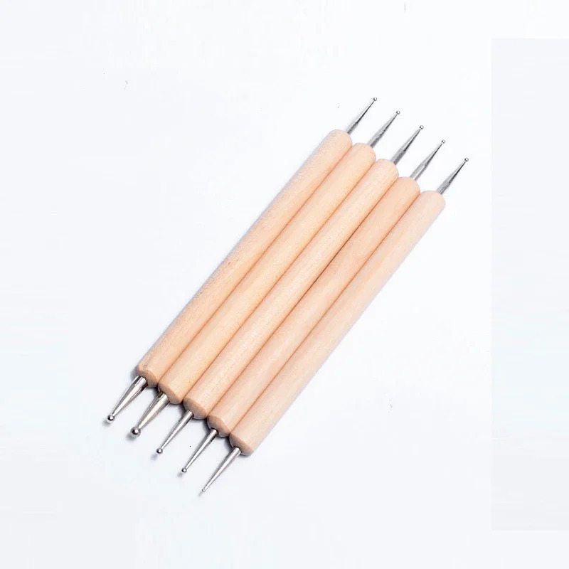 5pcs Nail Art Dotting Tools Rhinestones Picker Wood Handle Double Head for Nails Painting Manicure Accessories NAB010 250805