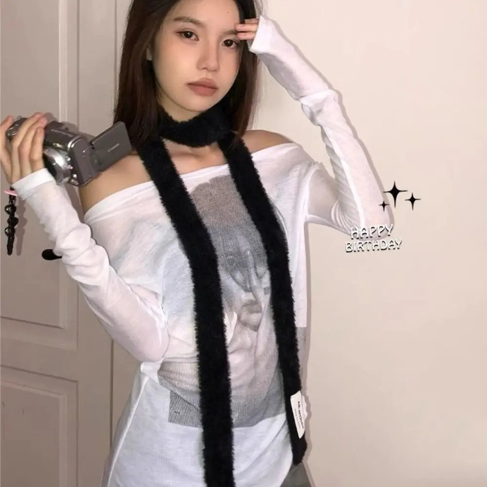 Soft Solid Color Wool Shawl Y2K Dressing Decoration Knitted Scarf Ribbon Korean Style Long Narrow Scarves AutumnWinter 250805