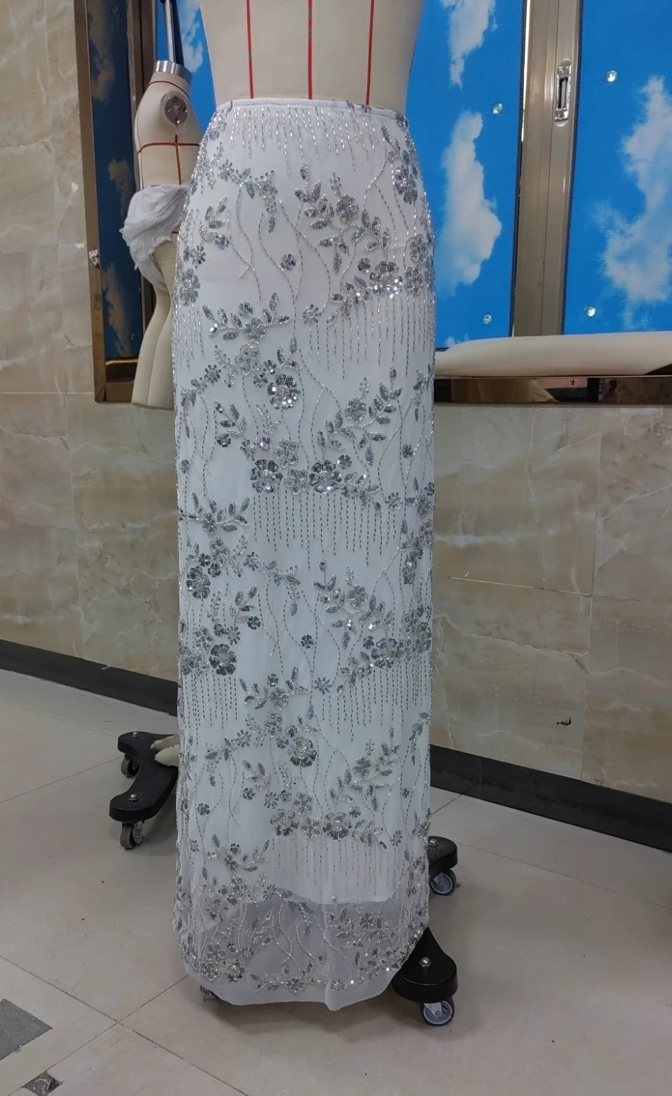 Women Y2K Sequin Long Skirt Sparkle Pearl Embellished Maxi Skirt High Waist Glitter Rhinestone Midi Skirt Going Out Clubwear 250806