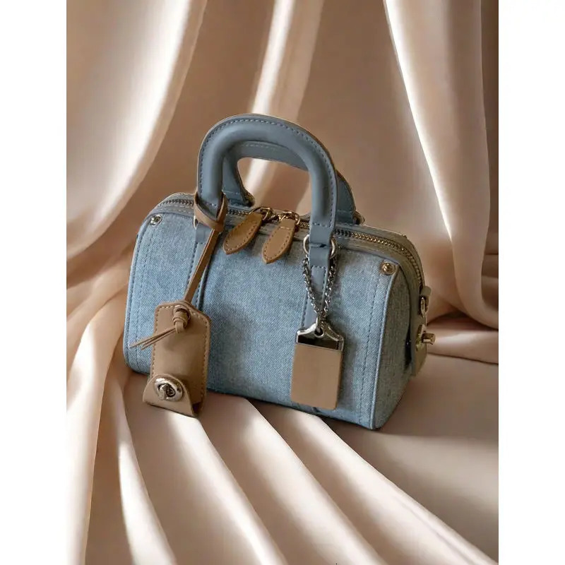 French Hand Boston Bag Women Advanced Denim Shoulder Crossbody Makeup Pillow 250805