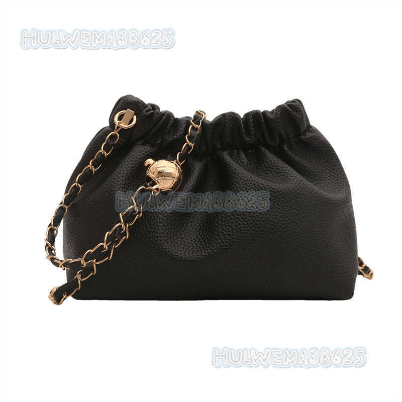High-quality Texture Chain Pleated Cloud Bag 2024 Summer New Niche Design Lychee Pattern Single Shoulder Bucket Bag H250806