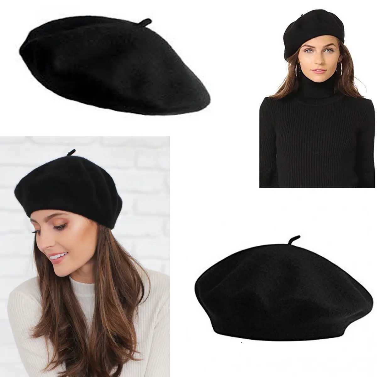 Girl Solid Color Beret French Artist Warm Wool Winter Beanie Hat Retro Vintage Plain Beret Solid Color Elegant Ladies Winter Hat XJ250807