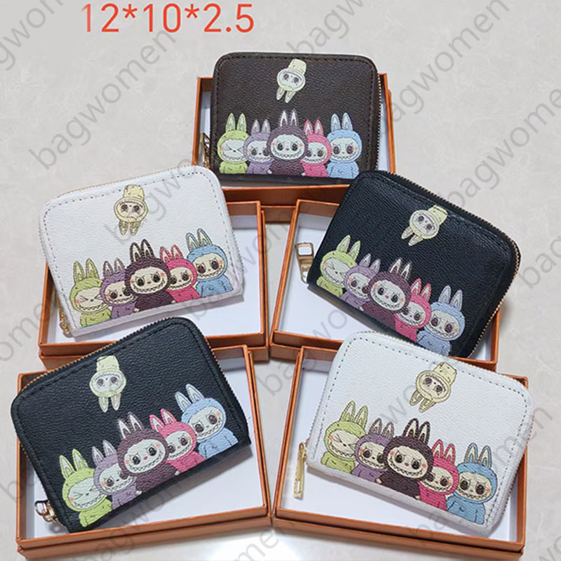 designer wallet Coin Purse Small Short Wallet Clutch Bag Handbag labubu pattern printing luxury bag Leather Pleated Hasp Card Bag Money Bags Mini Card Holders
