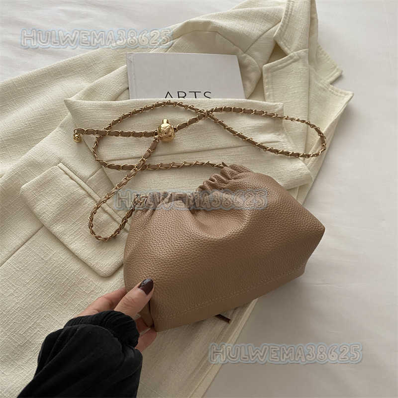 High-quality Texture Chain Pleated Cloud Bag 2024 Summer New Niche Design Lychee Pattern Single Shoulder Bucket Bag H250806