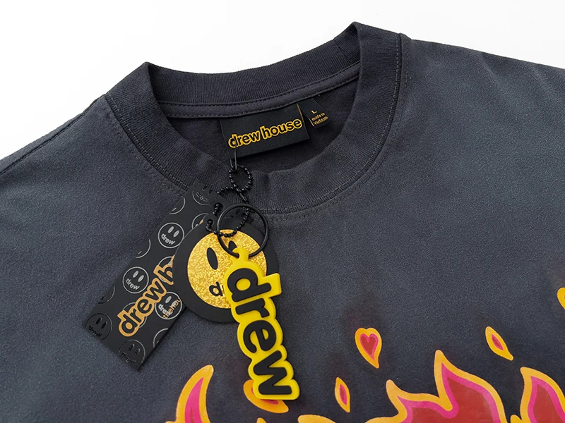 Drew House New Mens Clothing Fire Print T shirt men's and women's printed loose short sleeve T-shirt Designer luxury