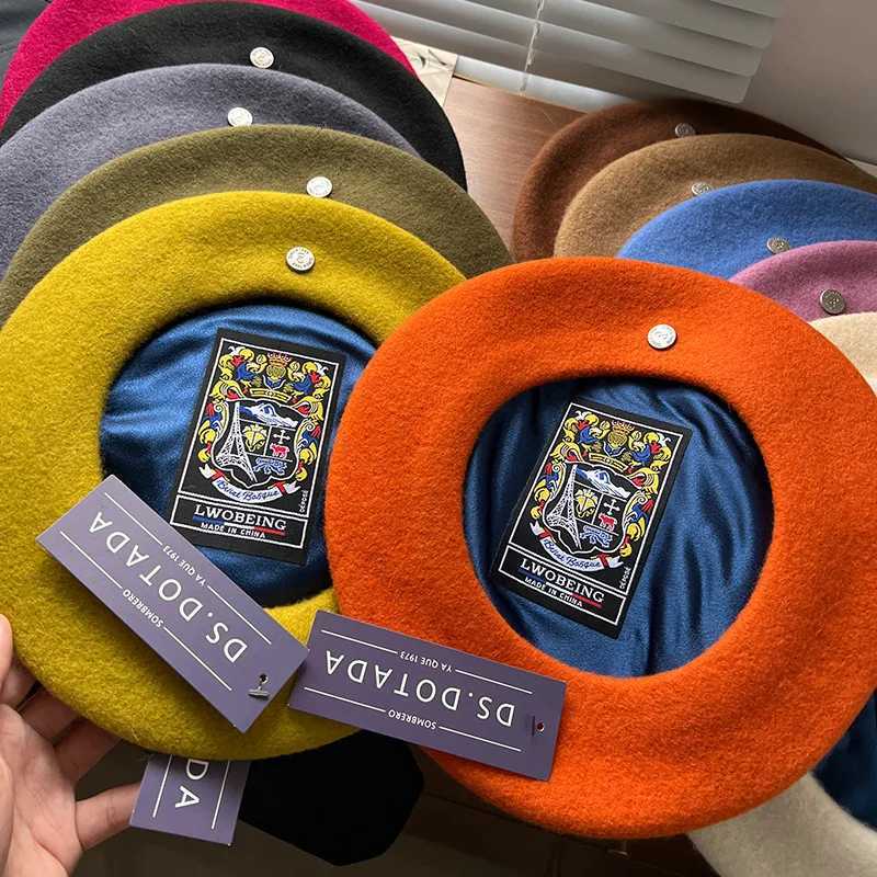 Vintage Winter Thick Warm Woolen Plain Beret Hat for Womens Girls Spanish Print Artist Casual Solid Color Beanie C XJ250807