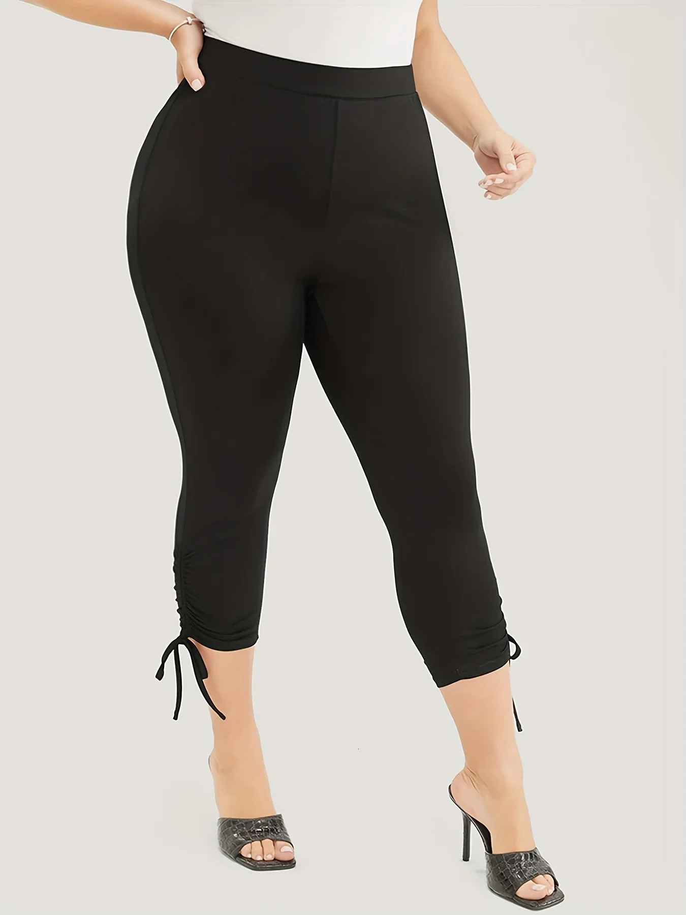 2023 summer womens plussize British style pant leg fashion n solid color slimfit cropped pants 250805