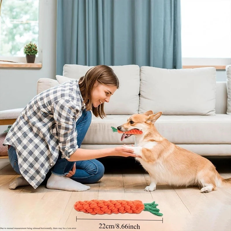 Carrot Dog Bite Rope Pet Dog Toy Safe Durable Braided Bite Dog Chew Toys Resistant Puppy Molar Cleaning Teeth Cotton Rope 250804