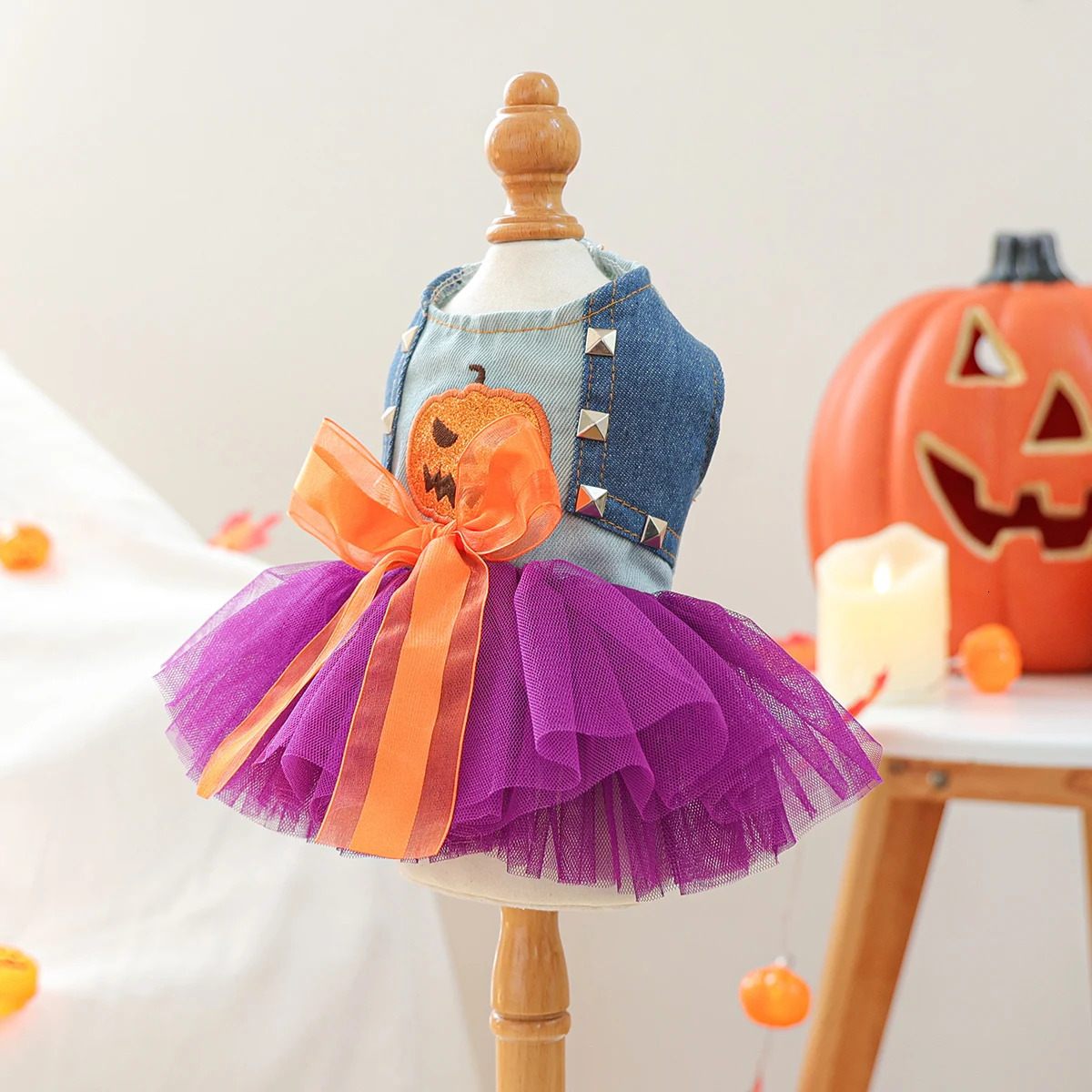 1PC Quirky Pumpkin Skirt Pet Clothes Dog Cat Autumn Halloween Orange Bow Sleeveless Wedding Dress 250805