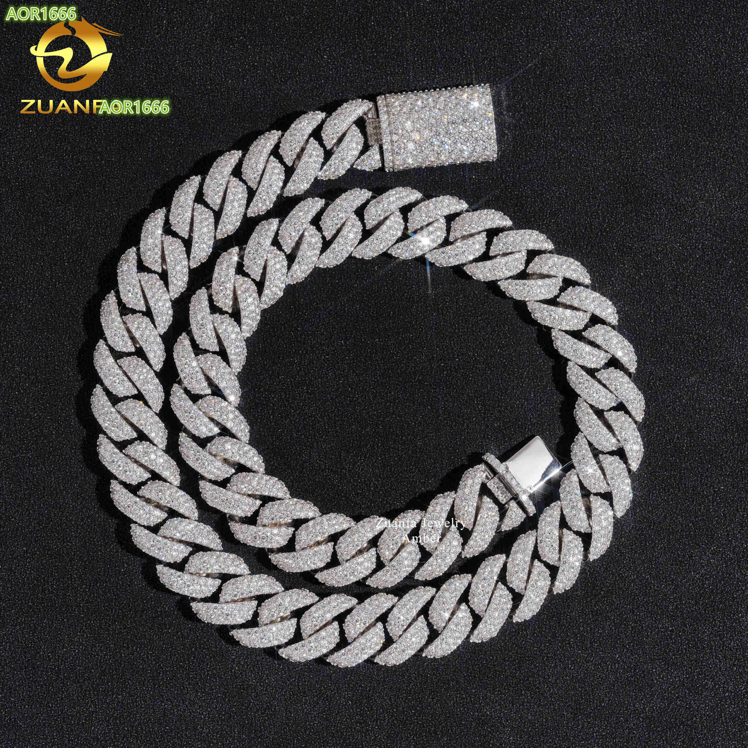 Fully Luxury VVS 3 Rows 16mm Miami Hip Hop Fine Jewelry Lab Moissanite Diamond Men Necklace Cuban Link Chain Custom Clasp