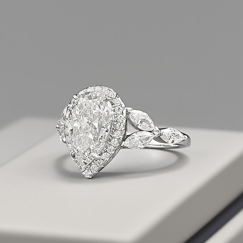 Hui Zhi Wing Jewelry Live New S Silver Luxury Inlaid Pear-shaped Teardrop Ring Model