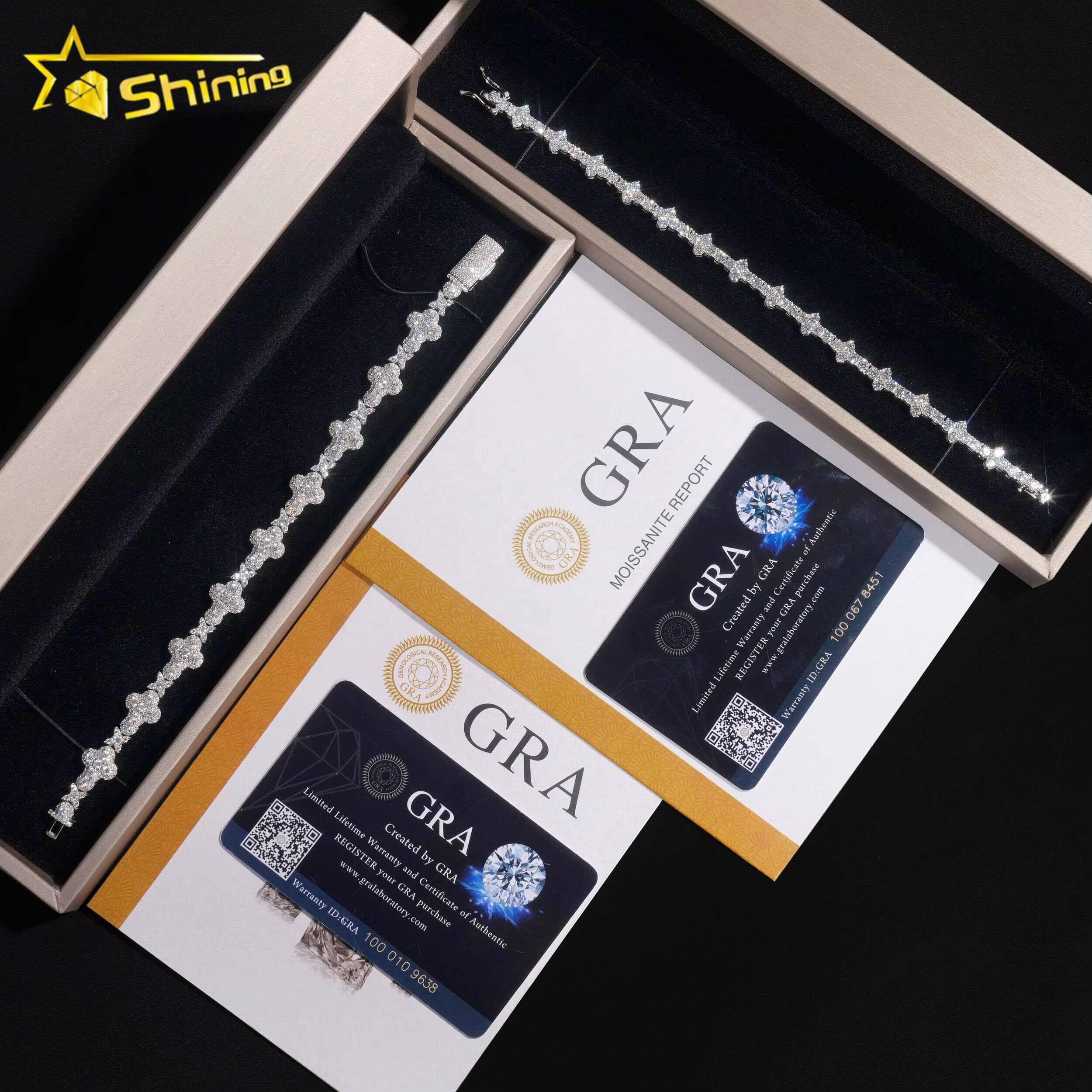 Cross Style Tennis Bracelet Fashion White Gold 925 Sterling Silver VVS Moissanite Diamond Iced Out Star Cross Link Bracelet