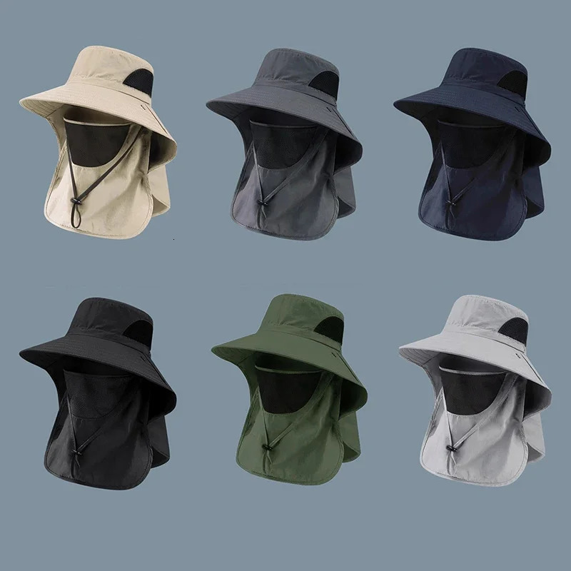 Summer Sun Hats UV Protection Outdoor Hunting Fishing Cap For Men Women Hiking Camping Visor Bucket Hat Neck Flap Fisherman Hat 250805