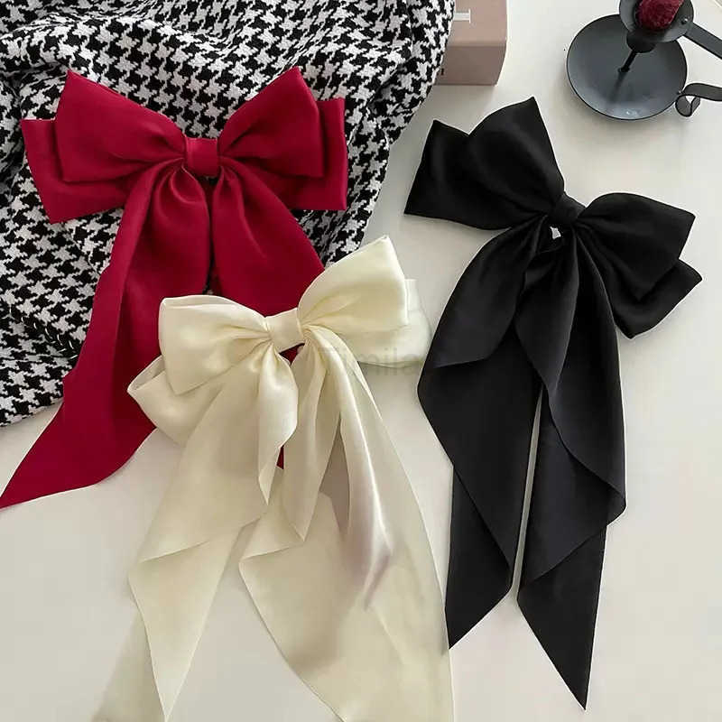 Elegant Solid Large Bow Ribbon Hair Clip For Women Girl Sweet Headbands Soft Satin Hairpin Hairtuck Fashion Hair Accessories U250807