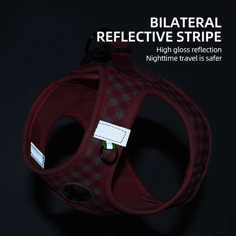 Kitten chest Strap Fresh plaid kitten leash anti-break Adjustable reflective pet chest strap Small dog kitten chest back 250805