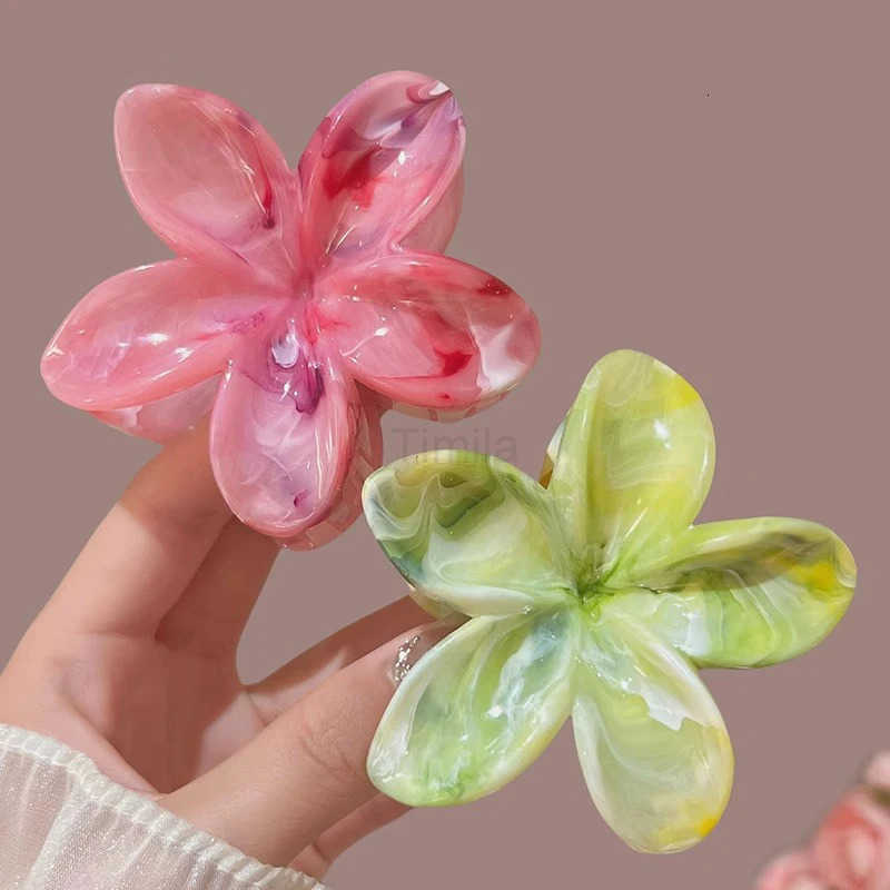Summer New Flower Hair Clip for Women Exquisite Marble Texture Gradient Color Headwear Clip Fashionable Hair Accessory U250807