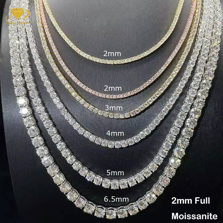 925 Gold Plated Sterling Silver Moissanite Chian 3mm 4mm 5mm Diamond Bracelet Necklace Jewelry Gemstone Moissanite Tennis Chain