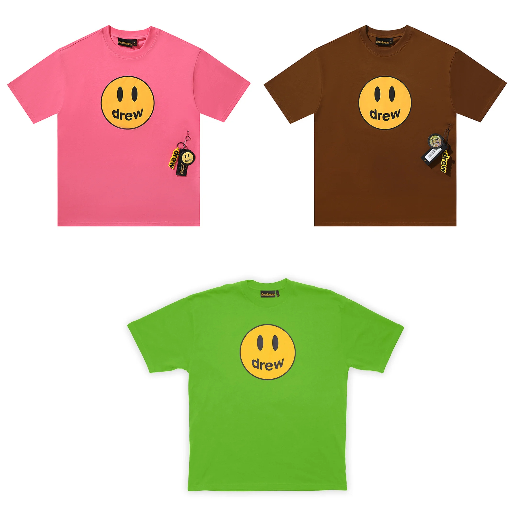 Drew House New Mens Clothing Multicolored print T shirt men's and women's printed loose short sleeve T-shirt